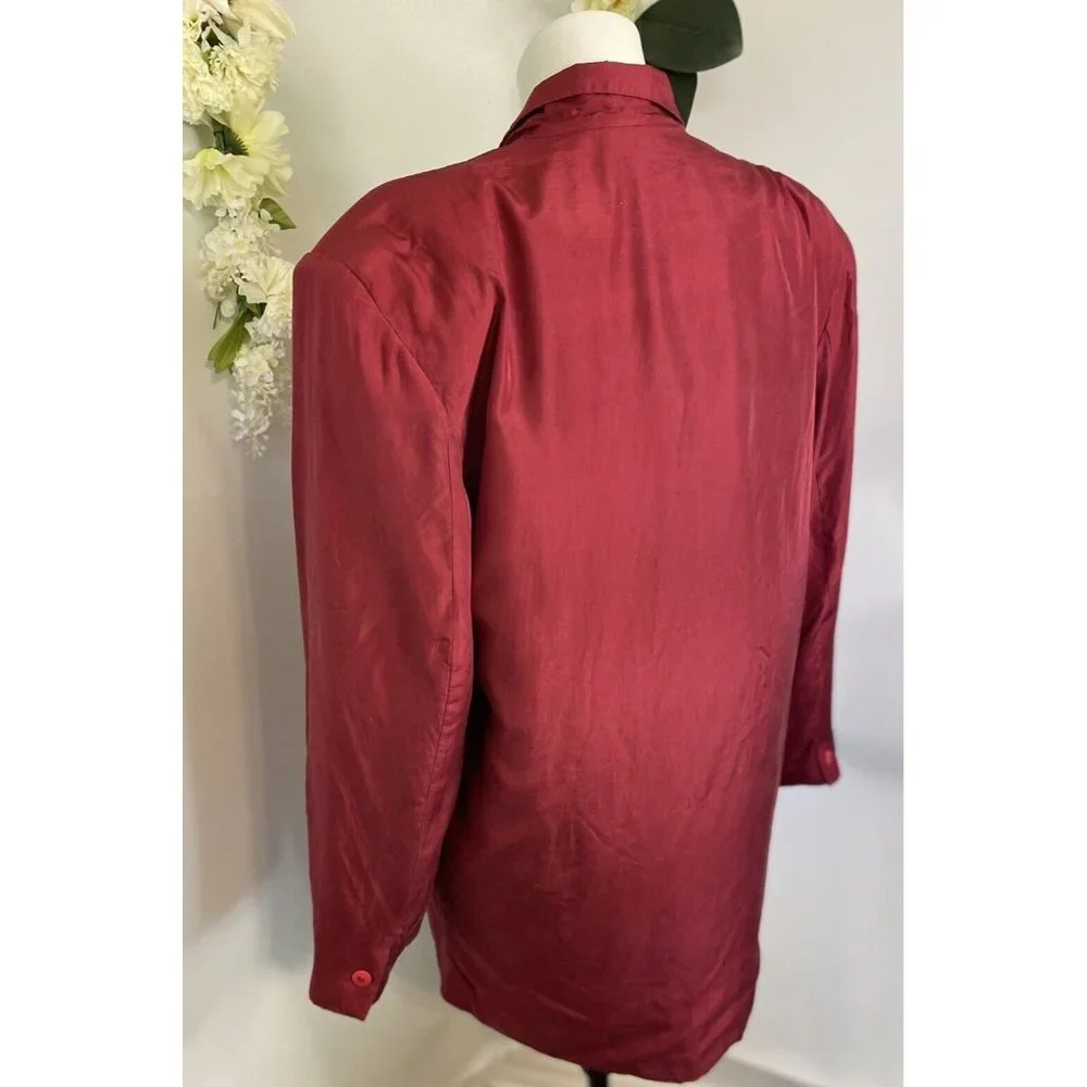 Vintage Anna and Frank 1980’s Silk Blazer Top Cranverry Red Size M Oversized EUC